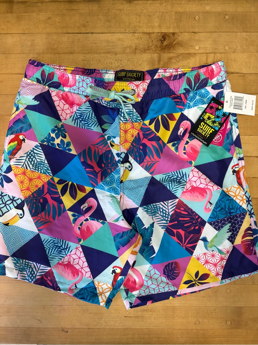 Surf Society Mens Multicolor Tropical Print Shorts - Pink, Blue, Purple
